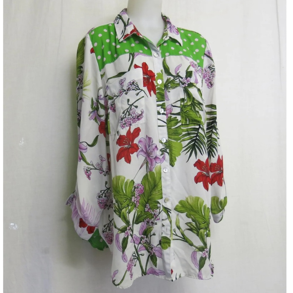 Anthropologie Fig & Flower Polka Dot Floral Button Up Tunic